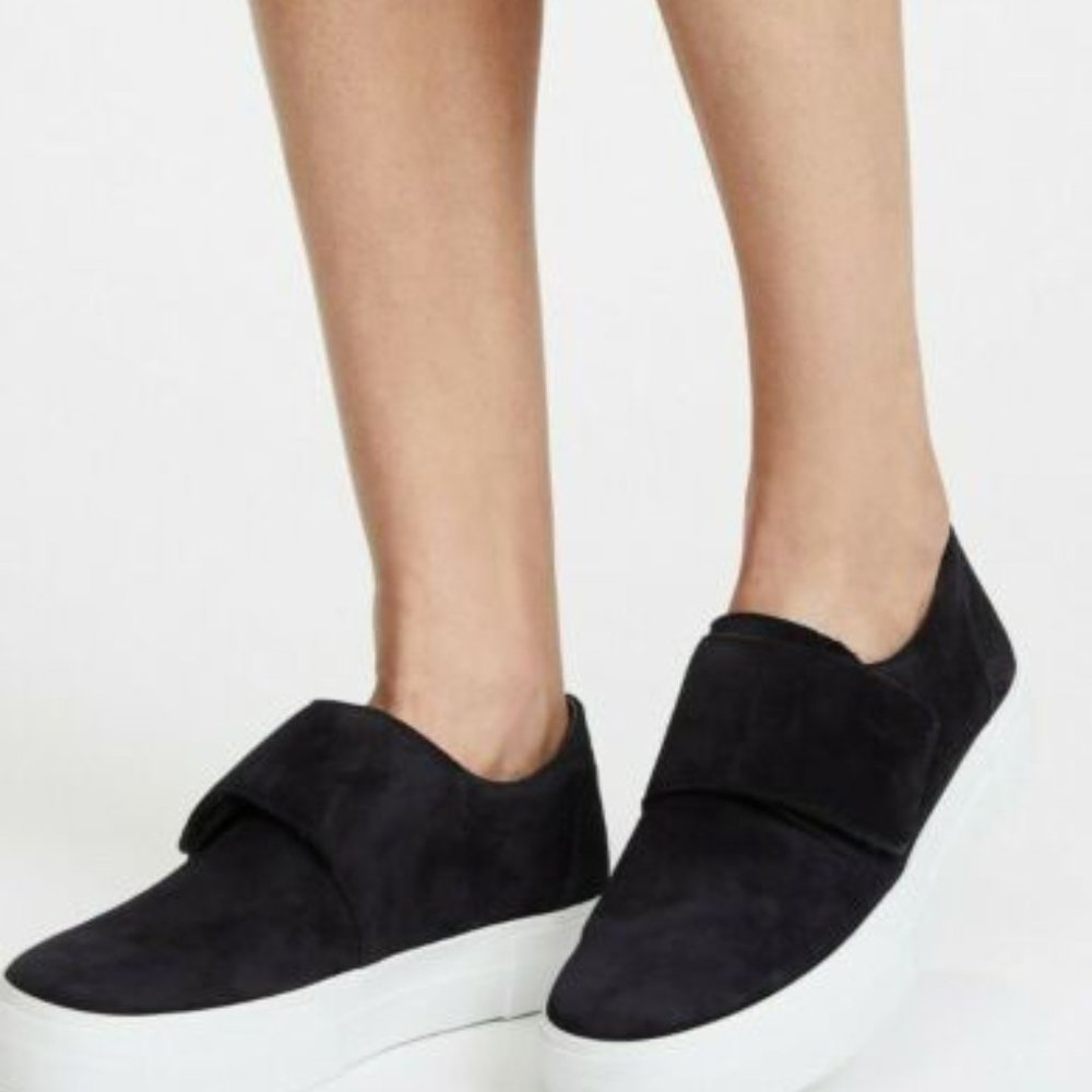 Vince Womens Black Suede Hook and Loop Platform Slip On Sneakers Size 7.5 EUC
